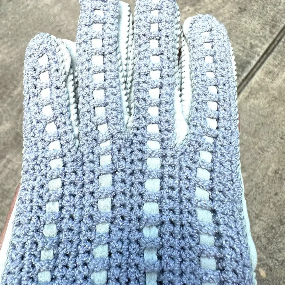 Vintage Light Gray Leather & Gray Lavender Crochet Driving Gloves Size 7.5